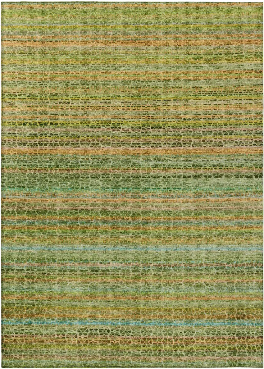 Green Copper And Teal Blue Striped Washable Indoor Outdoor Area Rug Photo 1