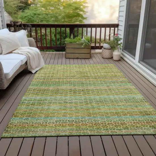 Green Copper And Teal Blue Striped Washable Indoor Outdoor Area Rug Photo 6