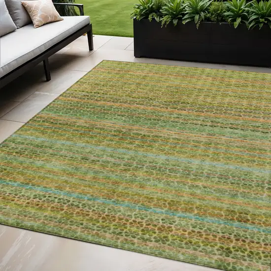 Green Copper And Teal Blue Striped Washable Indoor Outdoor Area Rug Photo 2