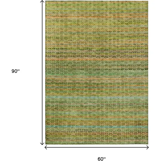 Green Copper And Teal Blue Striped Washable Indoor Outdoor Area Rug Photo 9