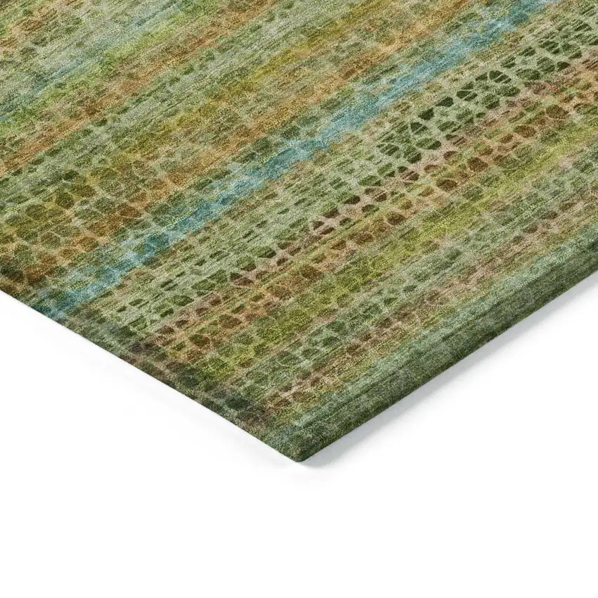 Green Copper And Teal Blue Striped Washable Indoor Outdoor Area Rug Photo 4