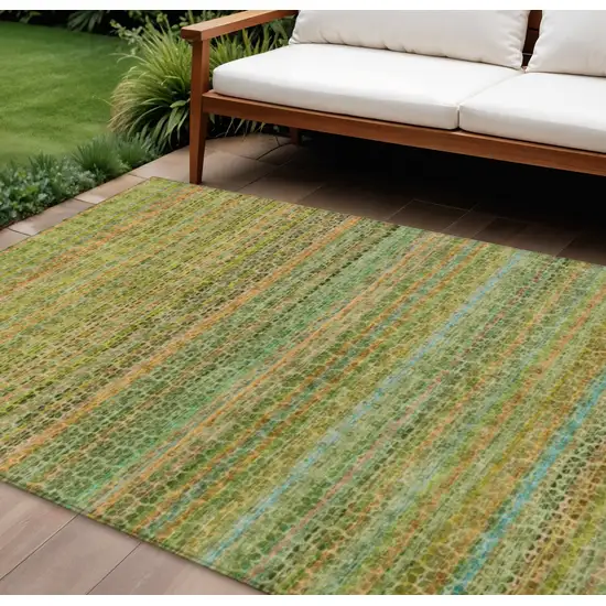 Green Copper And Teal Blue Striped Washable Indoor Outdoor Area Rug Photo 2