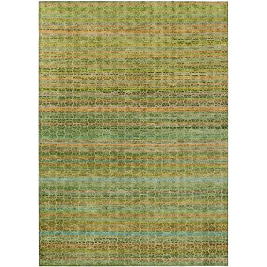 Green Copper And Teal Blue Striped Washable Indoor Outdoor Area Rug Photo 1