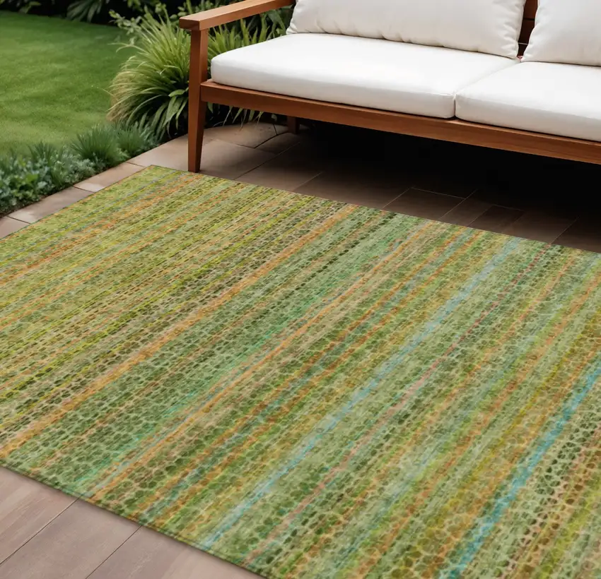 Green Copper And Teal Blue Striped Washable Indoor Outdoor Area Rug Photo 2