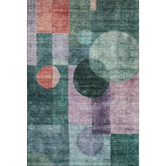 Green Coral And Lavender Geometric Washable Area Rug With UV Protection Photo 1