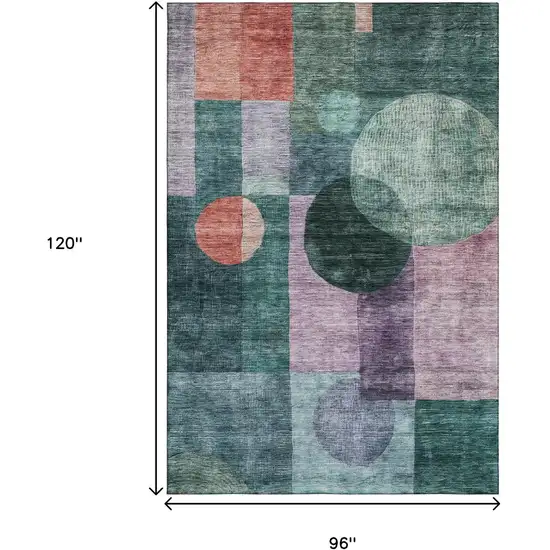 Green Coral And Lavender Geometric Washable Area Rug With UV Protection Photo 9