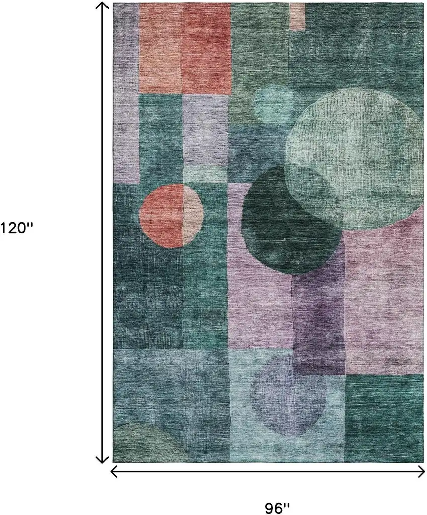 Green Coral And Lavender Geometric Washable Area Rug With UV Protection Photo 9