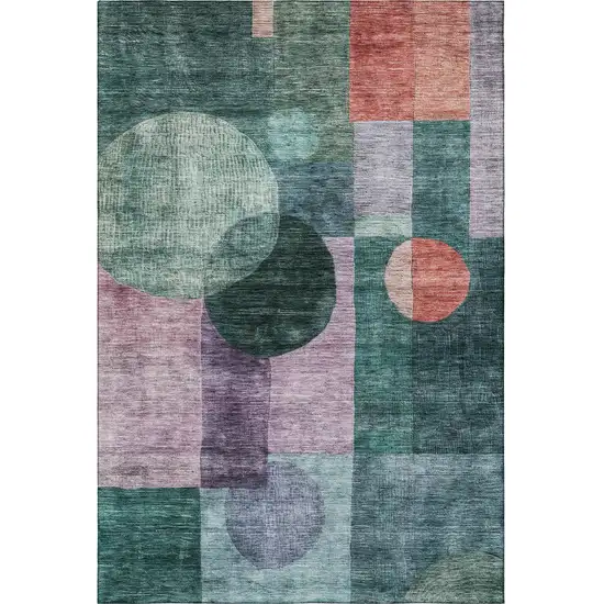Green Coral And Lavender Geometric Washable Area Rug With UV Protection Photo 2