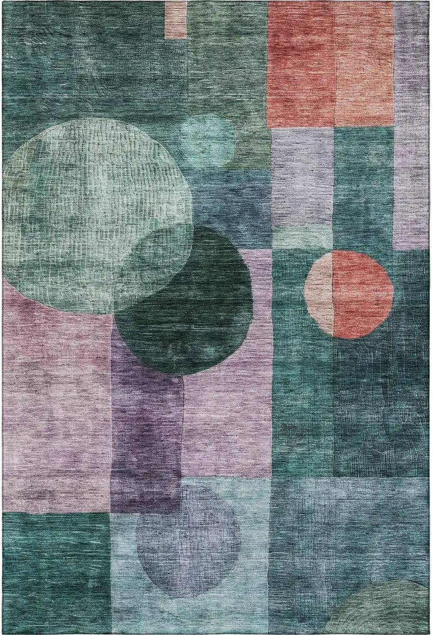 Green Coral And Lavender Geometric Washable Area Rug With UV Protection Photo 2
