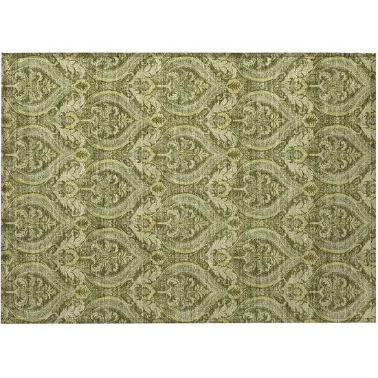 Green Damask Washable Non Skid Indoor Outdoor Area Rug Photo 4