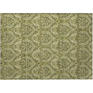 Photo of Green Damask Washable Non Skid Indoor Outdoor Area Rug