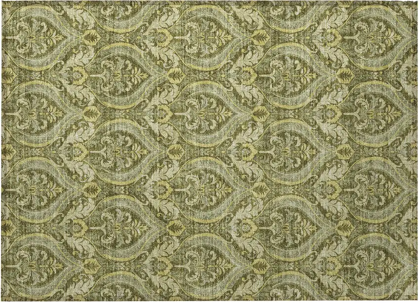 Green Damask Washable Non Skid Indoor Outdoor Area Rug Photo 4