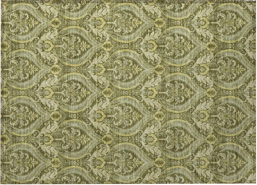 Green Damask Washable Non Skid Indoor Outdoor Area Rug Photo 4