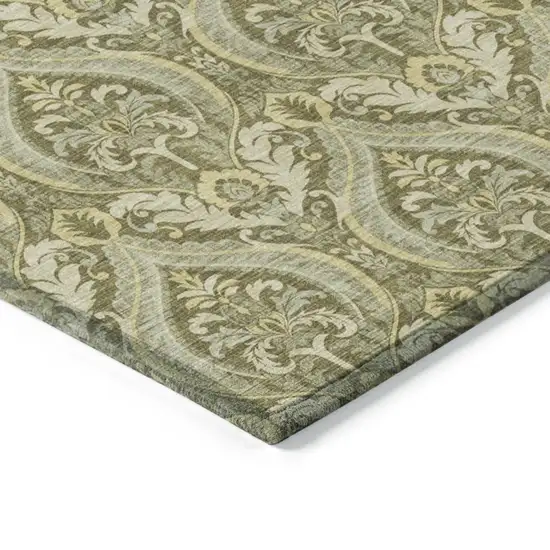 Green Damask Washable Non Skid Indoor Outdoor Area Rug Photo 6