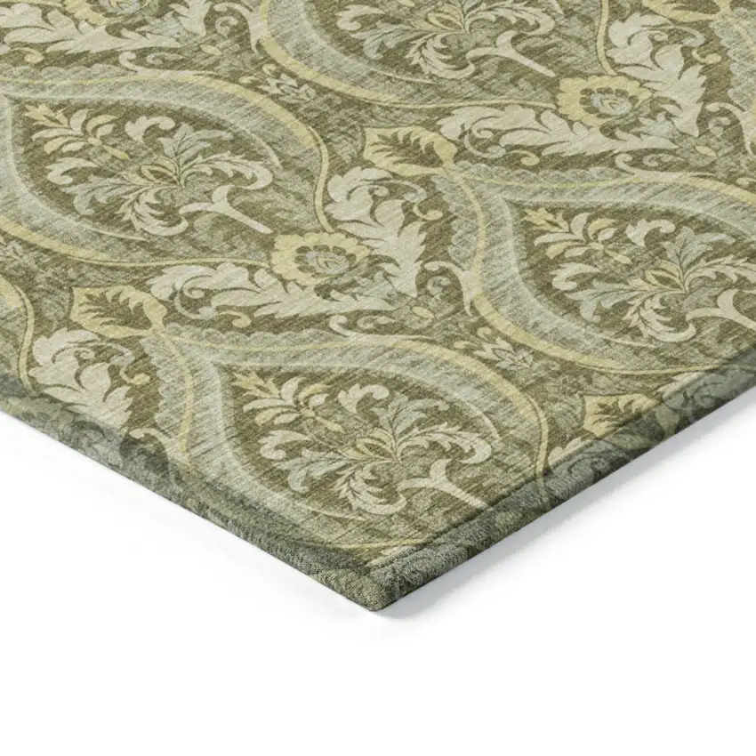 Green Damask Washable Non Skid Indoor Outdoor Area Rug Photo 6