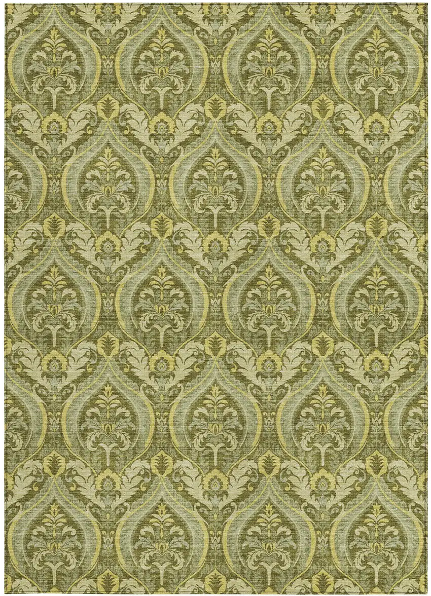 Green Damask Washable Non Skid Indoor Outdoor Area Rug Photo 5