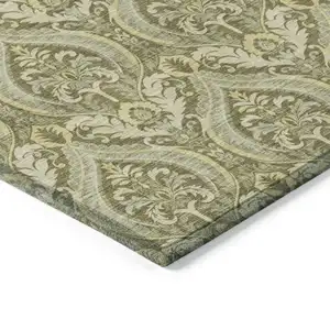 Photo of Green Damask Washable Non Skid Indoor Outdoor Area Rug