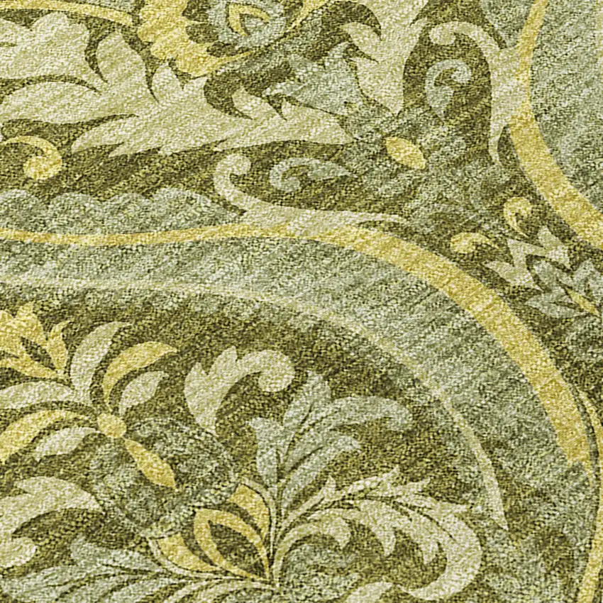 Green Damask Washable Non Skid Indoor Outdoor Area Rug Photo 7