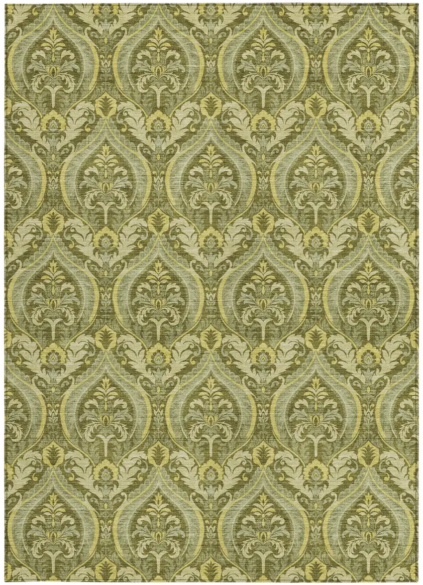 Green Damask Washable Non Skid Indoor Outdoor Area Rug Photo 4