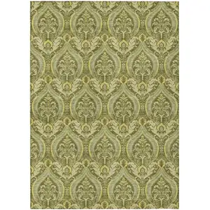 Photo of Green Damask Washable Non Skid Indoor Outdoor Area Rug