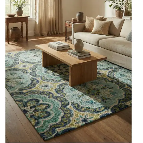 Green Wool Geometric Hand Tufted Area Rug Photo 5