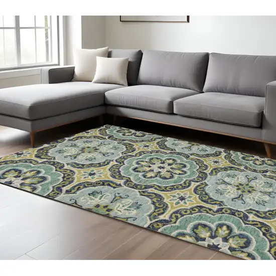 Green Wool Geometric Hand Tufted Area Rug Photo 1