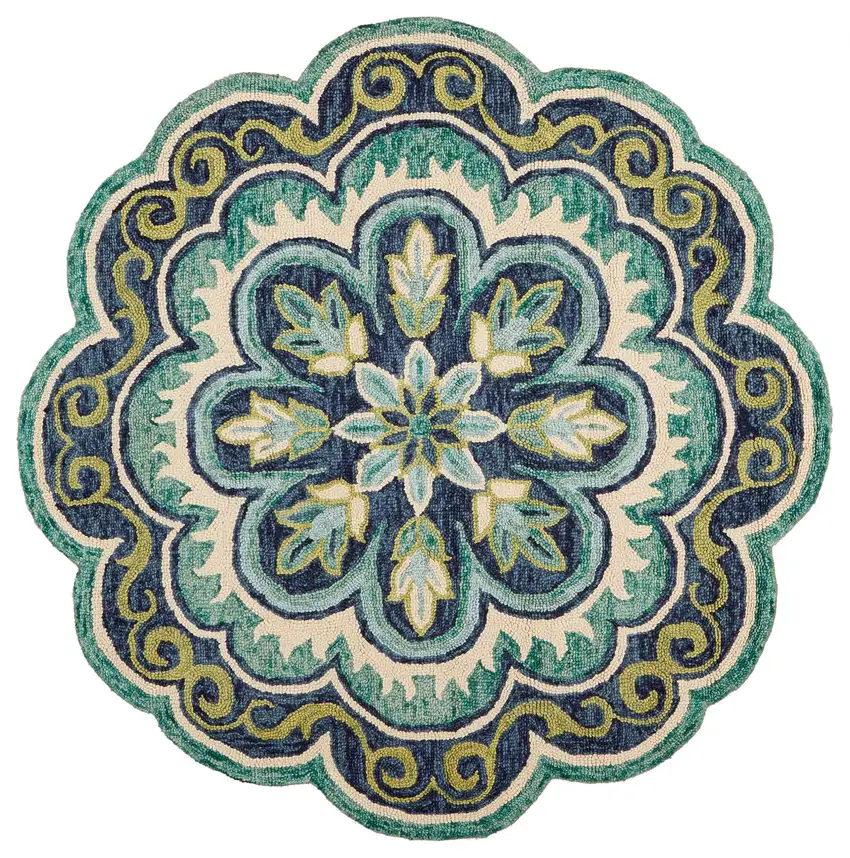 Green Floral Artwork Area Rug Photo 1