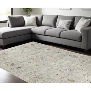 Photo of Green Floral Distressed Area Rug