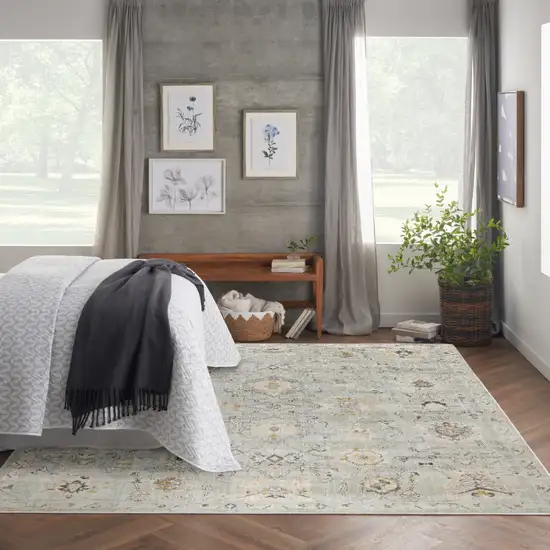 Green Floral Distressed Area Rug Photo 7