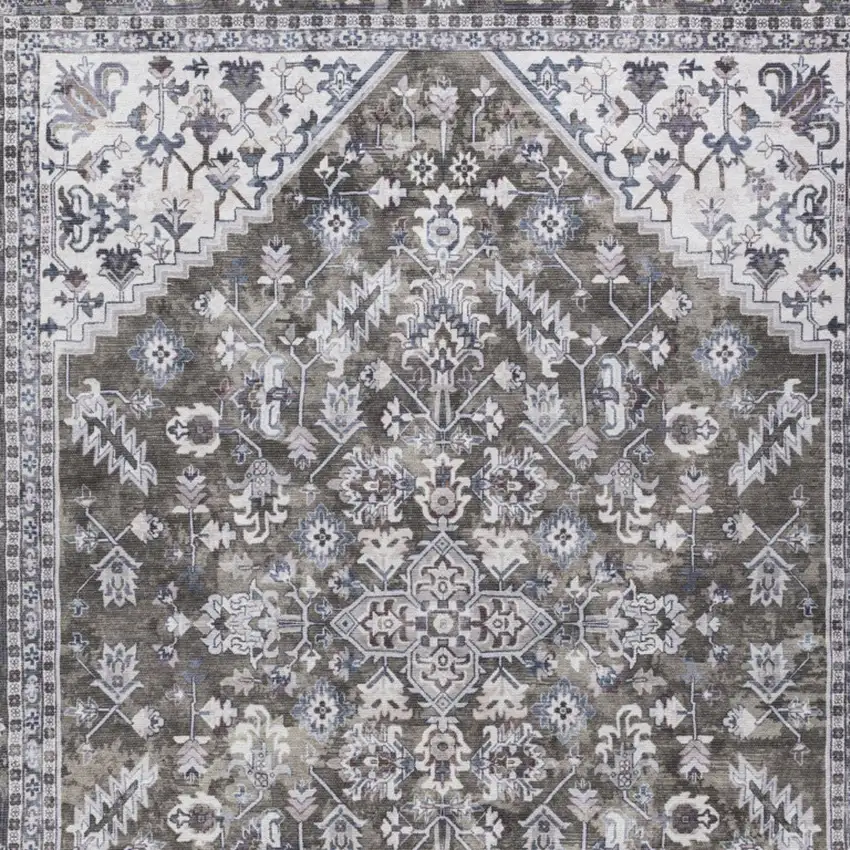 Green Floral Distressed Area Rug Photo 9