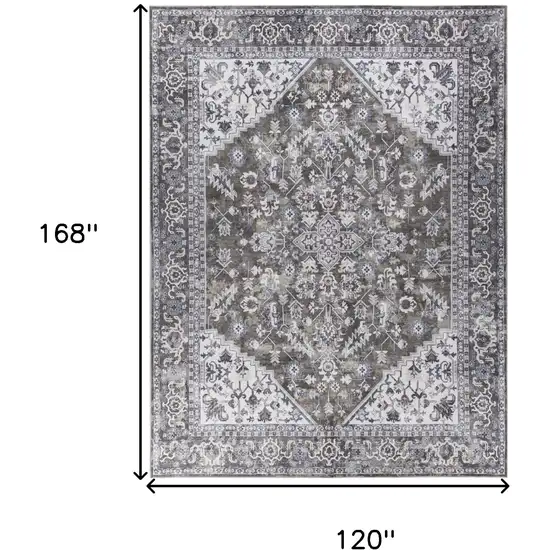 Green Floral Distressed Area Rug Photo 3