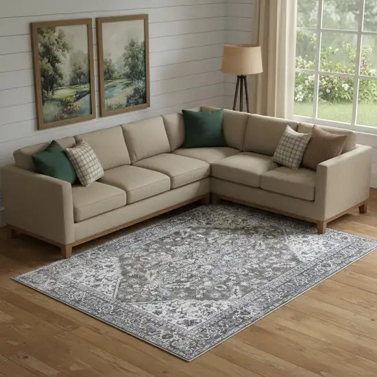 Green Floral Distressed Area Rug Photo 1