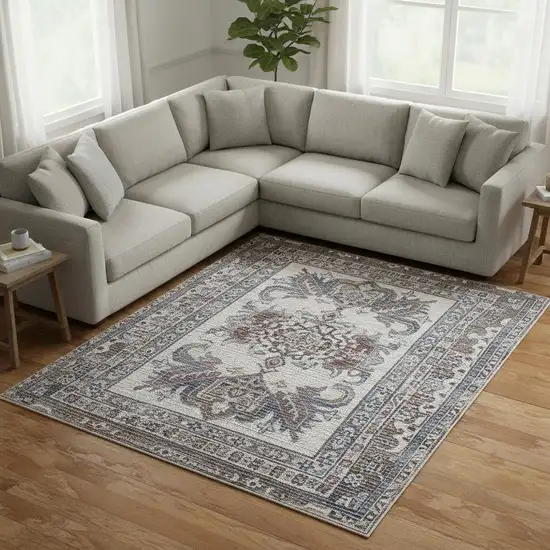 Green Floral Distressed Area Rug Photo 1