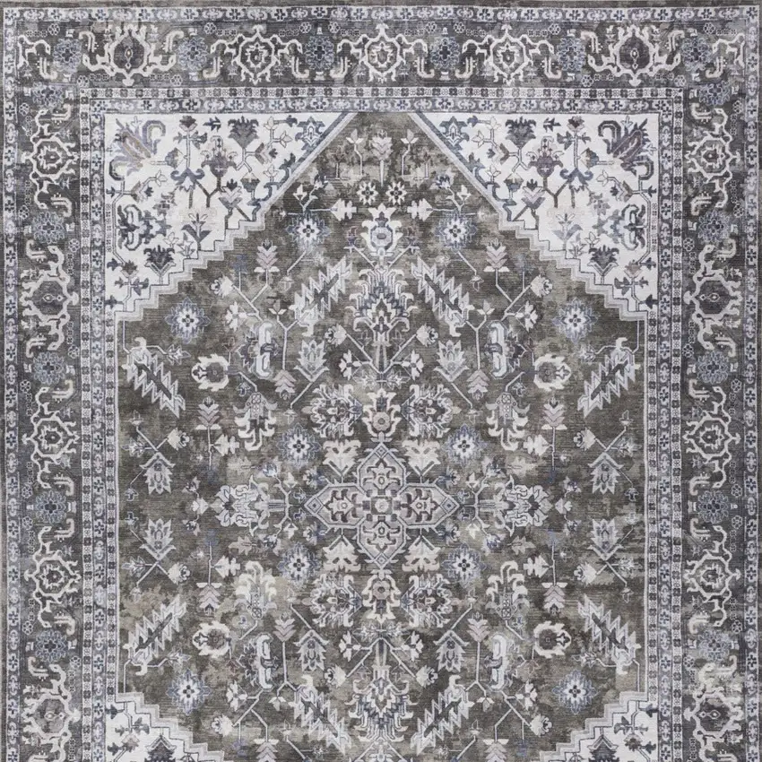 Green Floral Distressed Area Rug Photo 8