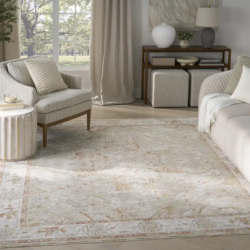 Green Floral Distressed Area Rug Photo 3