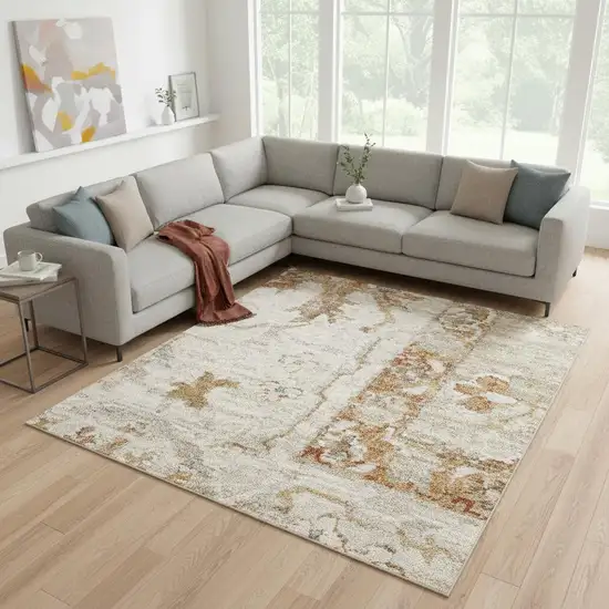 Green Floral Distressed Area Rug Photo 1