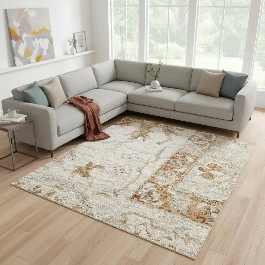 Green Floral Distressed Area Rug Photo 1
