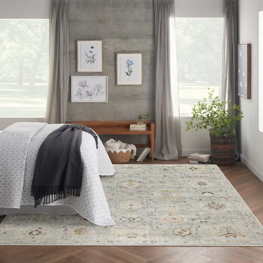 Green Floral Distressed Area Rug Photo 6