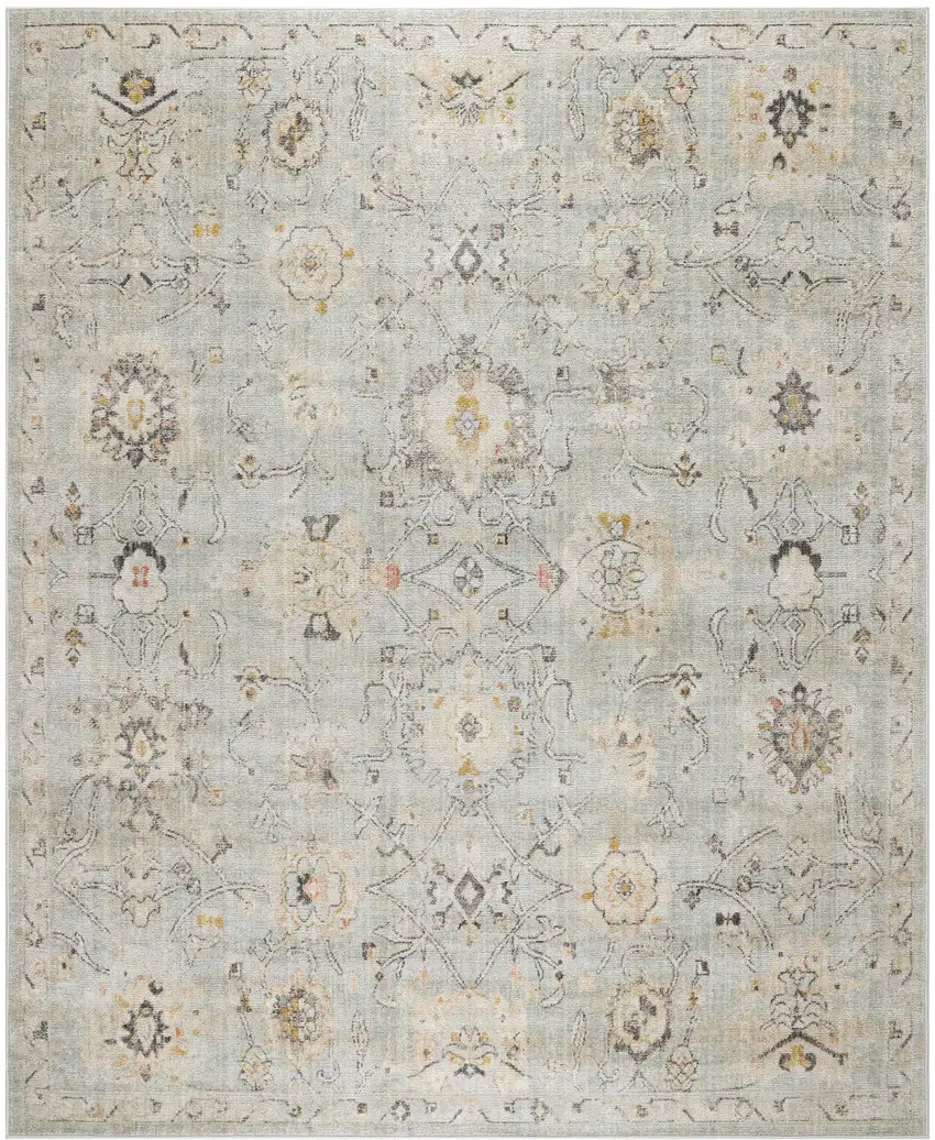 Green Floral Distressed Area Rug Photo 7