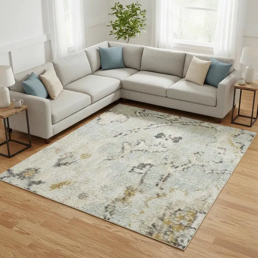Green Floral Distressed Area Rug Photo 1