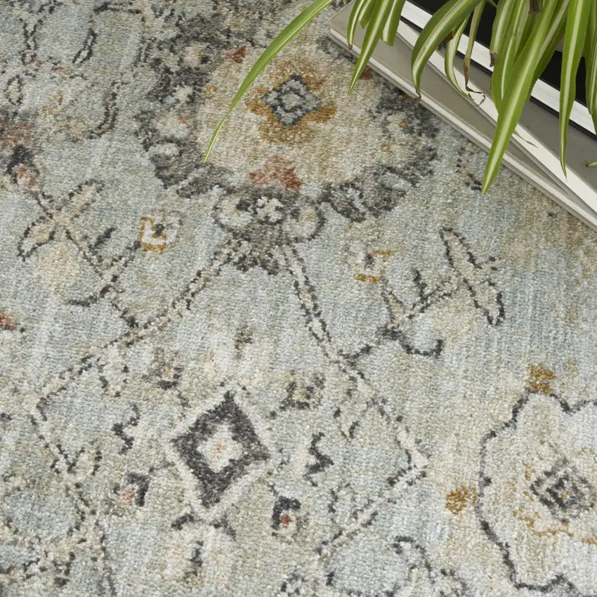 Green Floral Distressed Area Rug Photo 5