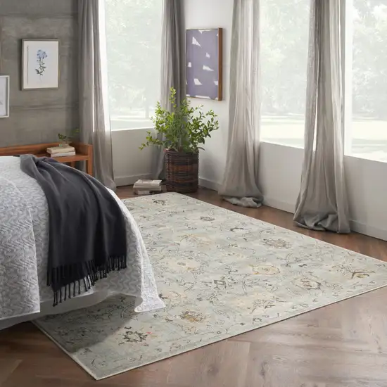 Green Floral Distressed Area Rug Photo 4