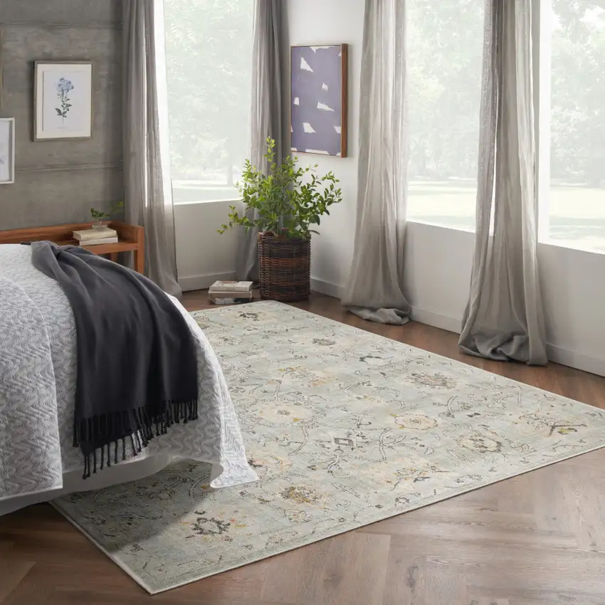 Green Floral Distressed Area Rug Photo 4