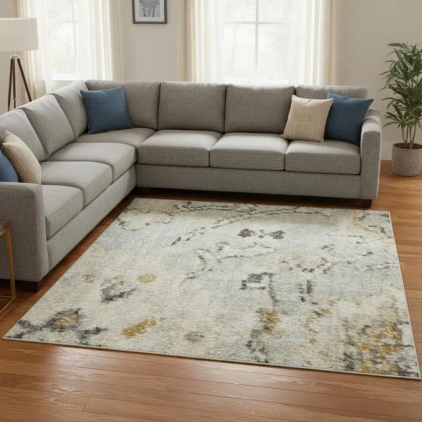 Green Floral Distressed Area Rug Photo 1