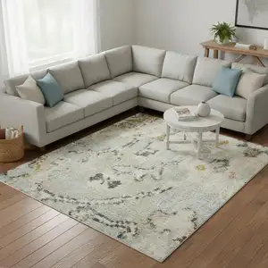 Photo of Green Floral Distressed Area Rug