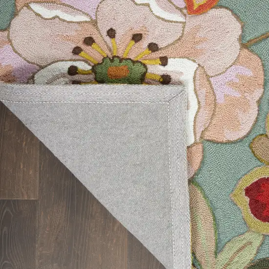 Green Floral Hand Hooked Area Rug Photo 7