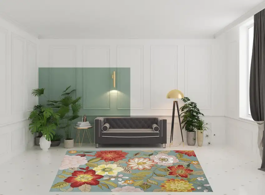 Green Floral Hand Hooked Handmade Area Rug Photo 2
