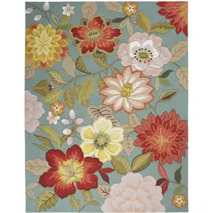 Photo of Green Floral Hand Hooked Handmade Area Rug