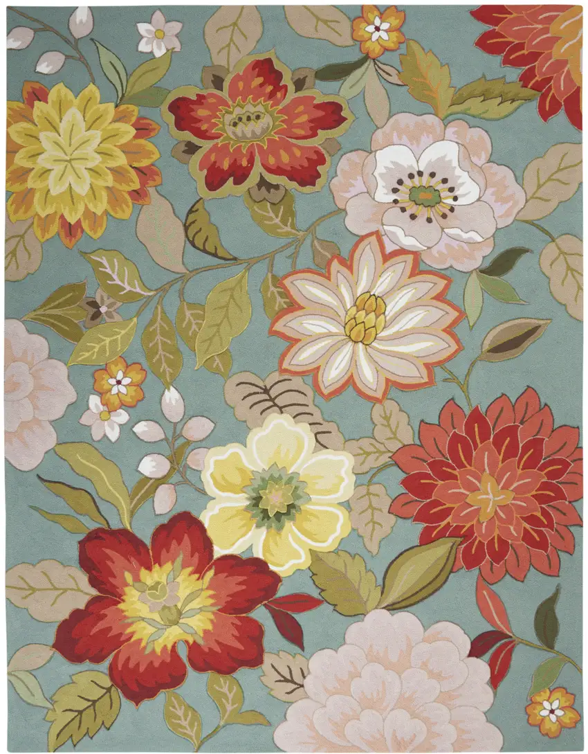 Green Floral Hand Hooked Handmade Area Rug Photo 1