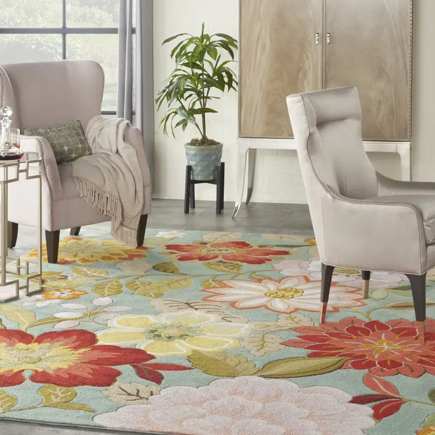 Green Floral Hand Hooked Handmade Area Rug Photo 8